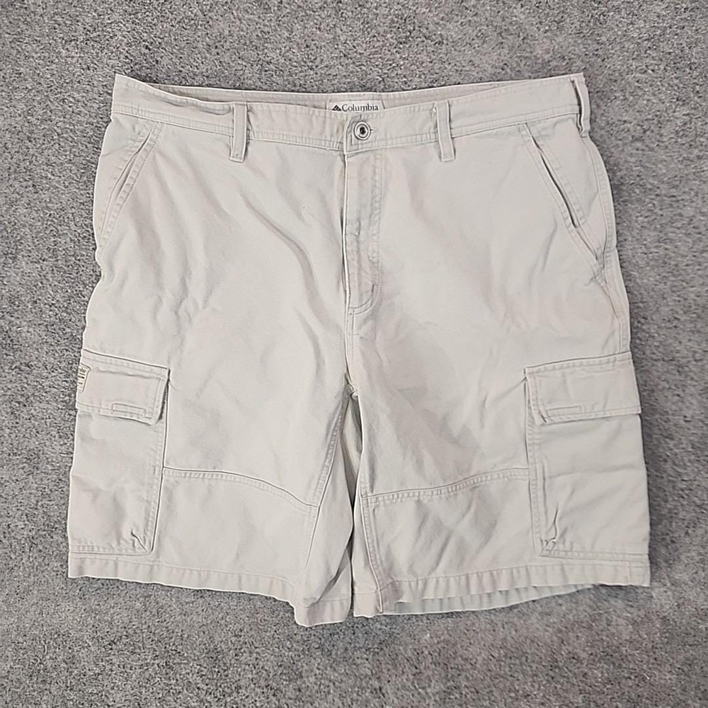 Vintage 90s Columbia‎ Mens 36 Canvas Above Knee Cargo Shorts Ivory Cotton